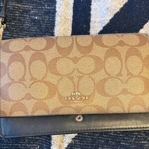 Coach Signature Tan and Black Crossbody Bag